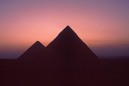 Pyramids of Giza after sunset