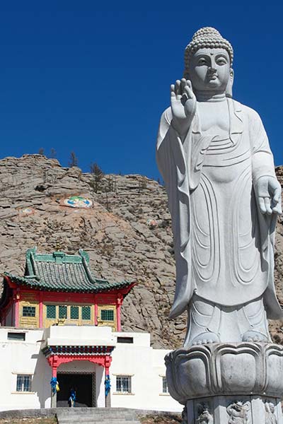 Statue of Buddha at sacred mountain of Tsetserleg Zayin Horee