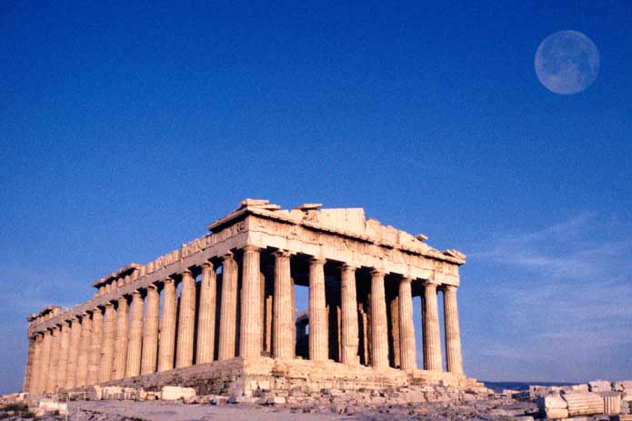 Moonrise over the Parthenon, the Acropolis, Athens, Greece