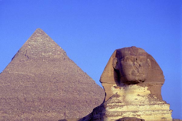 De sfinx, het plateau van Gizeh, in de buurt van Caïro, Egypte