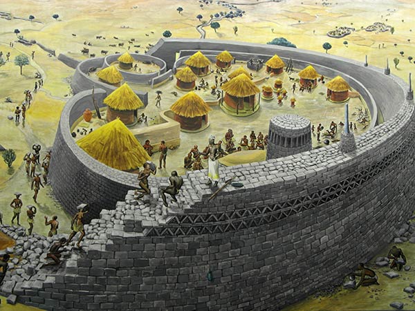 The building of Great Zimbabwe, an artist's drawing
