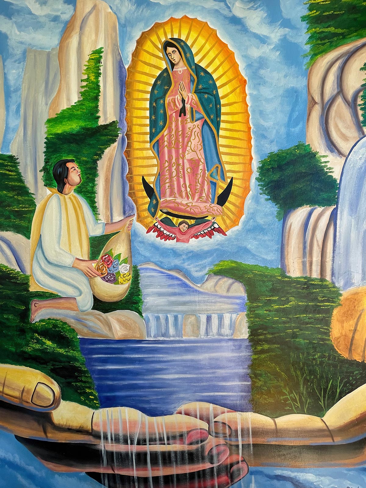 Pintura de Juan Diego y aparición de María, Iglesia de Guadalupe, San Cristóbal