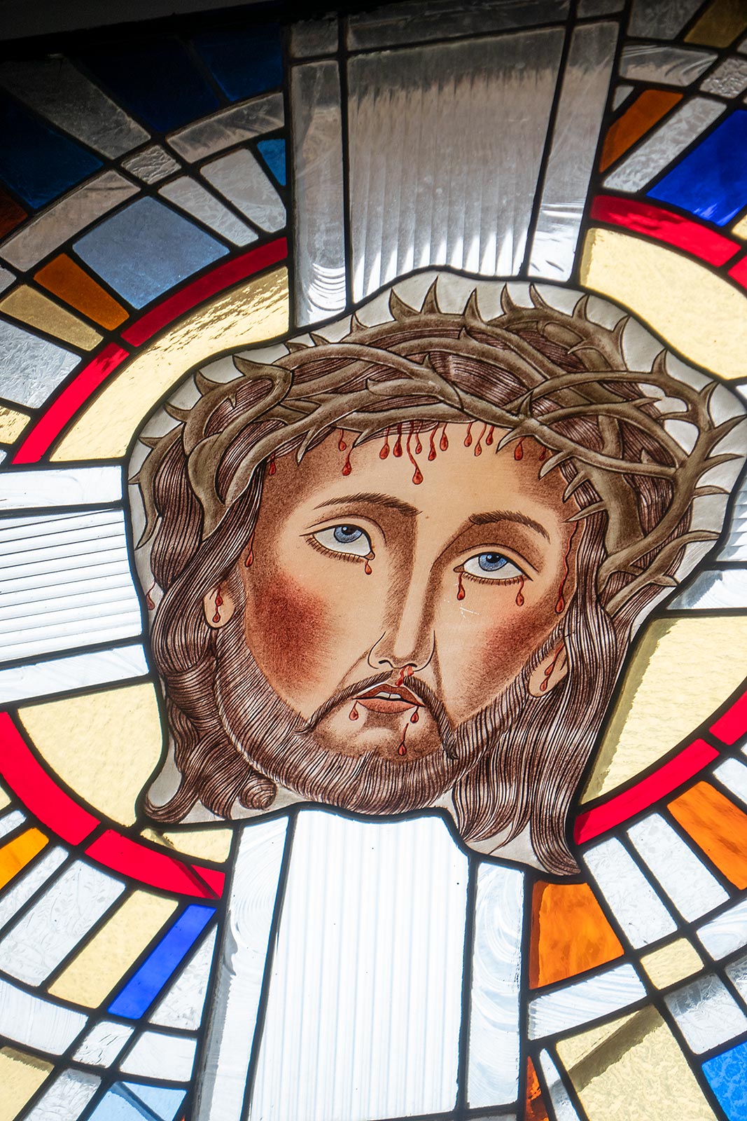 Glas in lood afbeelding van Jezus, Santuario del Divino Rostro