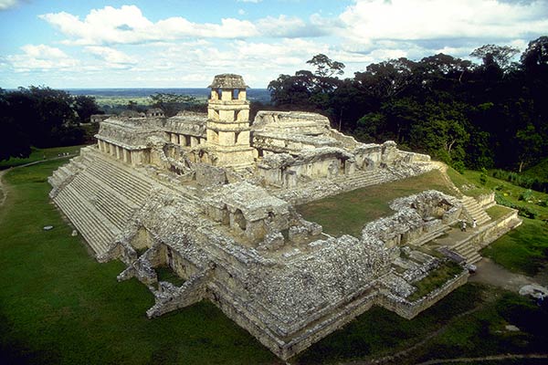 The 'Palace' and the astronomical observatory at Palenque ruins, Mexico