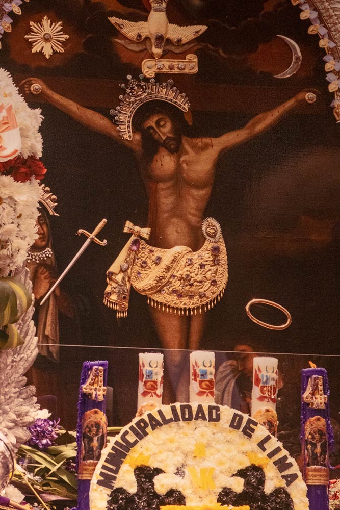 Dipinto di Gesù sull'altare, Iglesia de Las Nazarenas, Señor de los Milagros, Lima