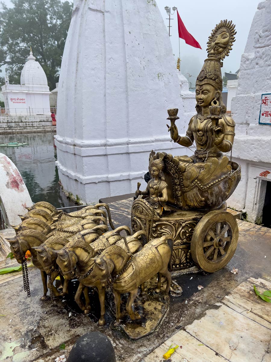 Bronze sculpture of Shiva and Arjuna, Narmada Udgam Temple, Armankantak