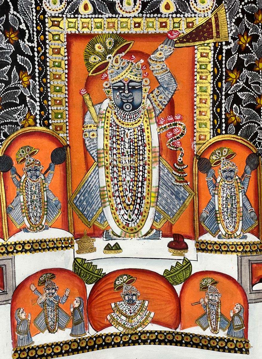 Dipinto di Krishna, venduto nel mercato fuori dal tempio, Tempio di Shrinathji, Nathdwara