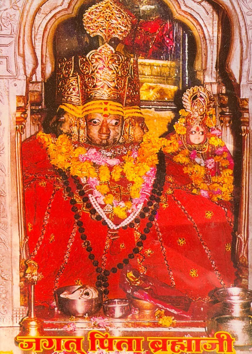 Photograph of statue of Brahma in Brahma Temple, Pushkar