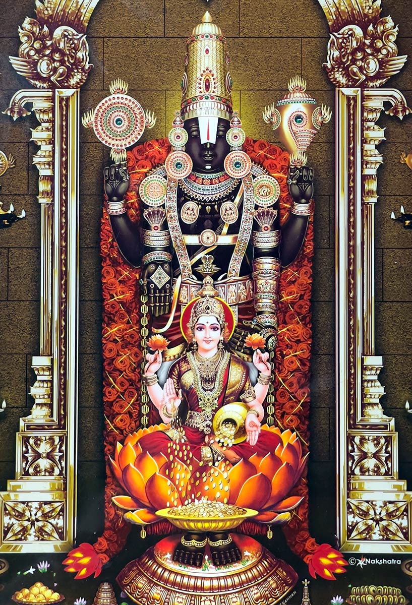 Tirumalai Srinivasa Perumal-tempel, Tiruvannamalai Srivilliputtur. Schilderij van het standbeeld van Venkateswara uit de Tirupati-tempel.