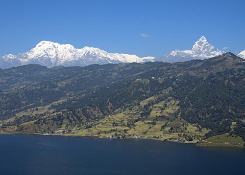 Mountain View and Lake from Peace Pagoda, Pokhara