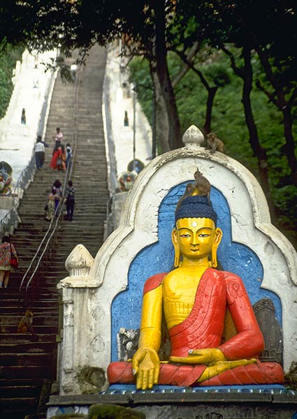 Escalera a la estupa de Swayambhunath, Katmandú, Nepal
