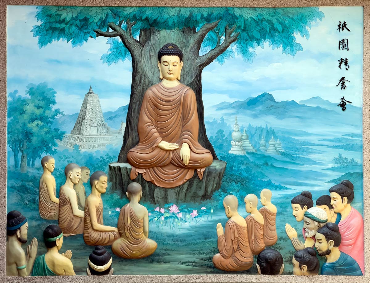 Fo-Guang-Shan-Tempel, Kaohsiung (Gemälde von Buddha mit Schülern in Bodhgaya, Indien)