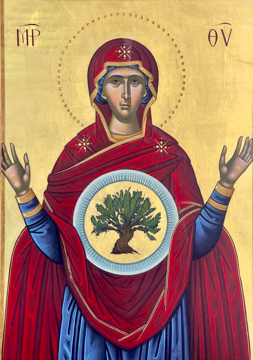 دير موني باليانيس ، أيقونة مريم الرائعة مع شجرة أجيا ميرتيا المقدسة
