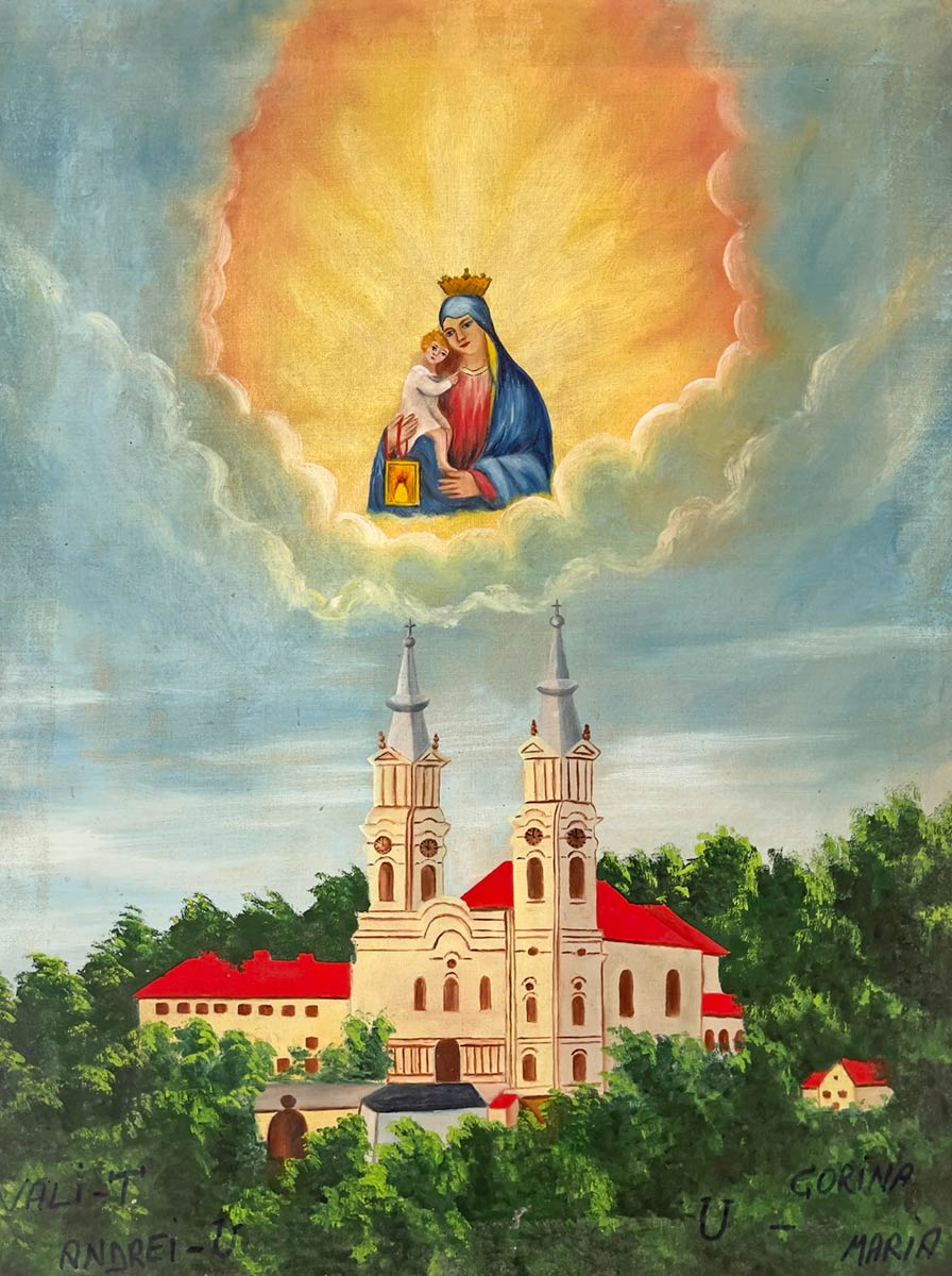 Church of Maria Radna, Lipova. Painting of Church and Marian apparition