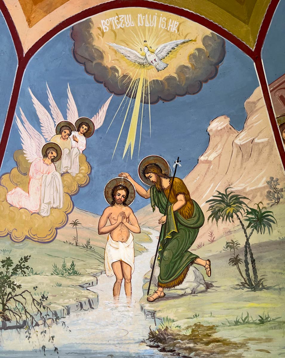 Sambata Brancoveanu Monastery, mural of John baptizing Jesus