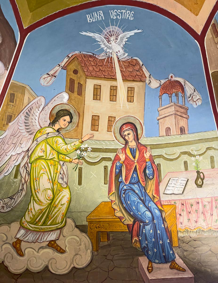 Sambata Brancoveanu Monastery, Church mural showing Annunciation of Mary