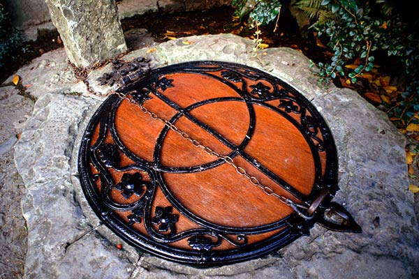 Copertina del Calice Bene, con Vesica Pisces, Glastonbury, Inghilterra