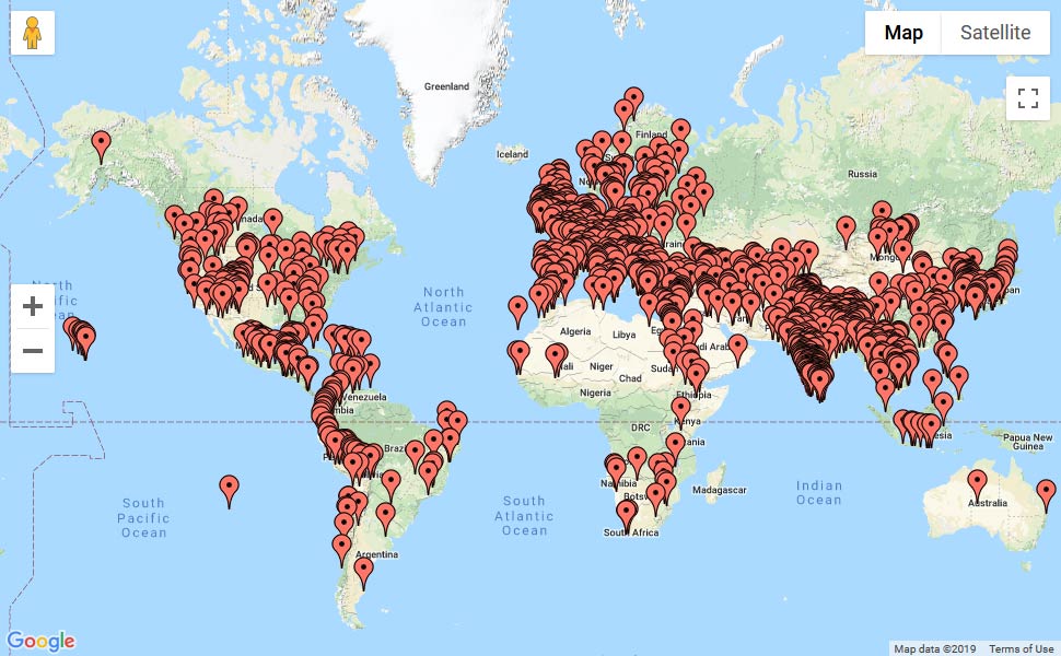 वैश्विक पवित्र स्थलों का नक्शा