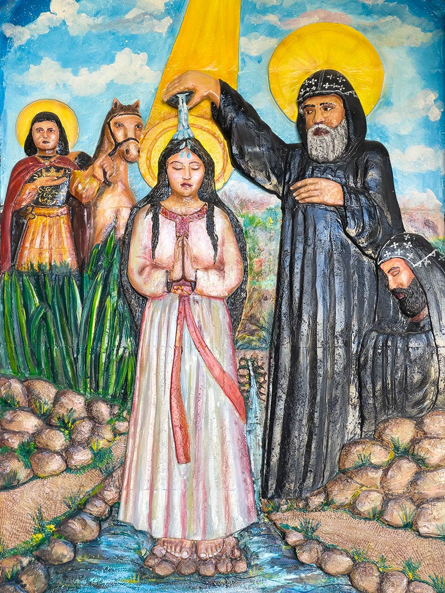 Pintura de la mujer bautizando a San Mateo, Monasterio de Mar Mattai