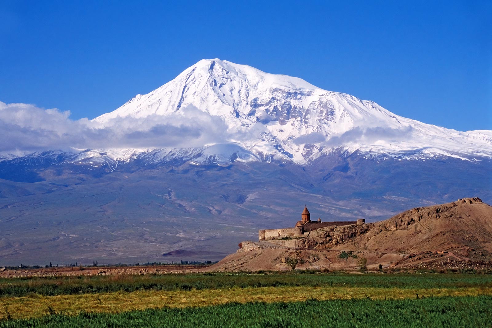 Mt. Ararat and the Armenian Christian monastery of Khor Virap, Turkey